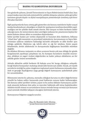 Basına ve Kamuoyuna Duyurulur