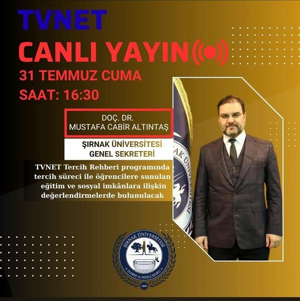 Doç. Dr. Altıntaş, TVNET Canlı Yayınında Şırnak Üniversitesi’ni Anlattı görseli