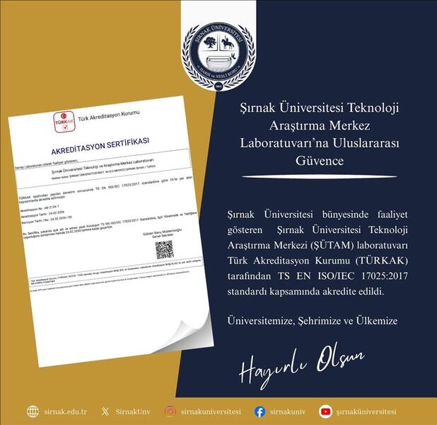 Şırnak Üniversitesi Teknoloji ve Araştırma Merkezi Laboratuvarı’na Uluslararası Güvence görseli