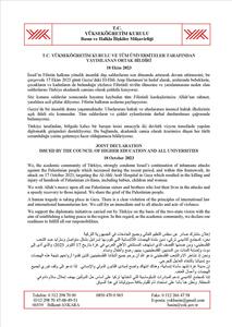 Yükseköğretim Kurulu ve Üniversitelerden Filistin İçin Ortak Bildiri